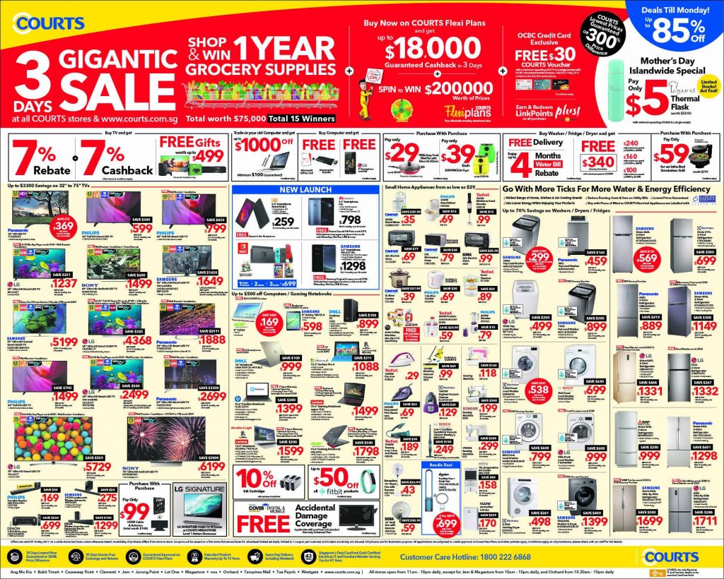 Courts Singapore 3-Day Gigantic Sale Up to 85% Off Promotion ends 15 May 2017 | Why Not Deals 1