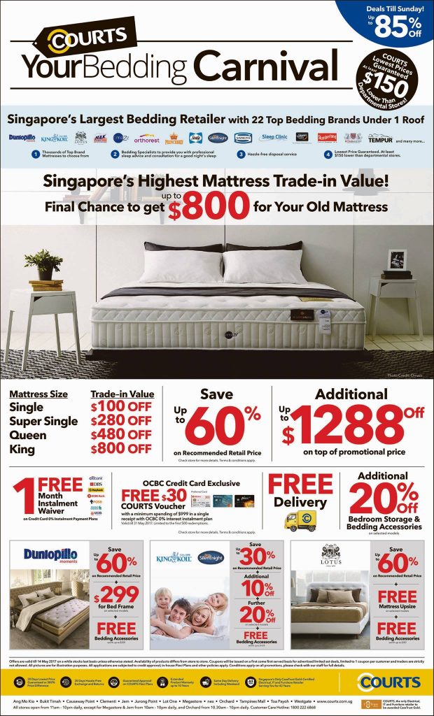 Courts Singapore 3-Day Gigantic Sale Up to 85% Off Promotion ends 15 May 2017 | Why Not Deals 3