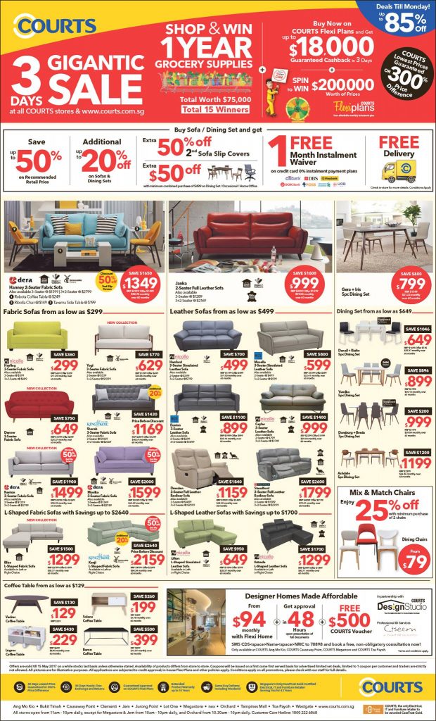 Courts Singapore 3-Day Gigantic Sale Up to 85% Off Promotion ends 15 May 2017 | Why Not Deals