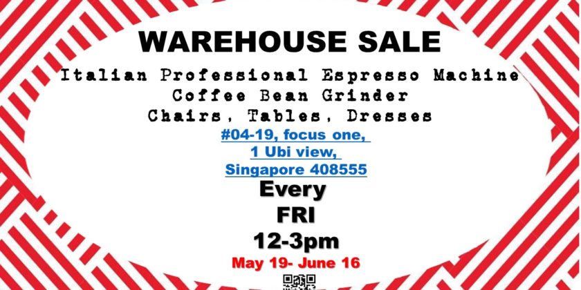 Espresso Machine, Dresses, Furniture Warehouse Sale Promotion 19 May – 16 Jun 2017