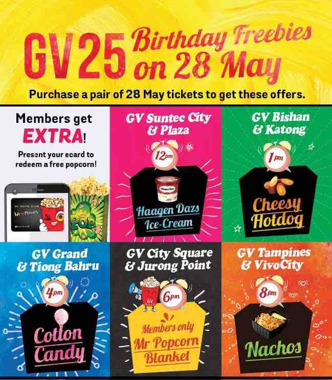 Golden Village Singapore GV25 Birthday Freebies on 28 May 2017 | Why Not Deals