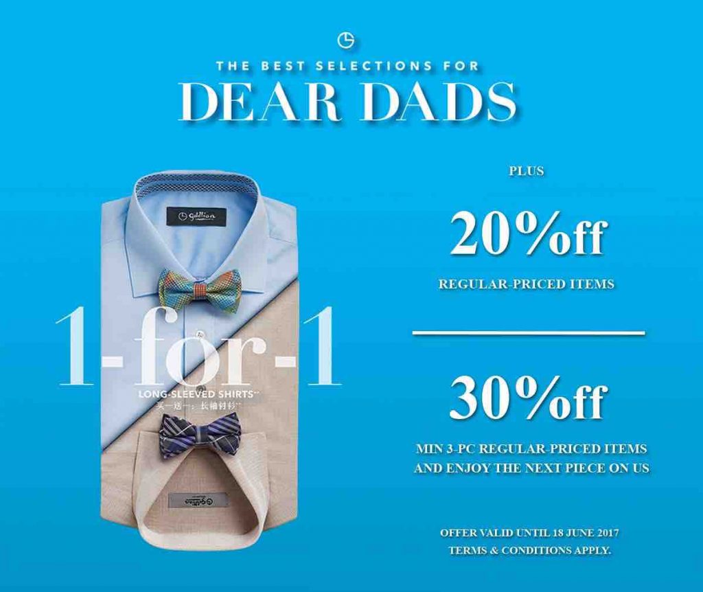 GOLDLION Singapore 1-For-1 Long-Sleeved Shirts Father's Day Promotion ends 18 Jun 2017 | Why Not Deals