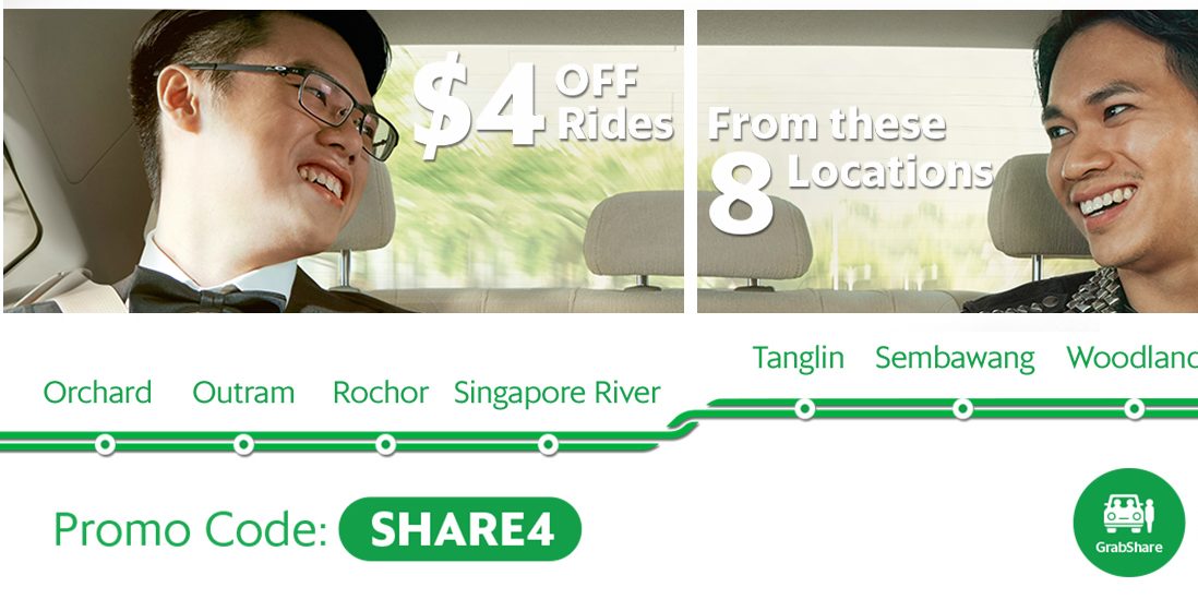 Grab Singapore $4 Off GrabShare Rides All Day Long SHARE4 Promo Code 17-23 May 2017