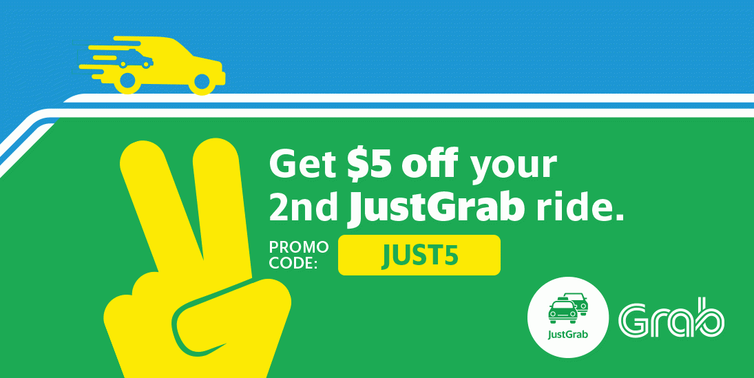 Grab Singapore $5 Off 2nd JustGrab Ride of the Day JUST5 Promo Code 15-21 May 2017
