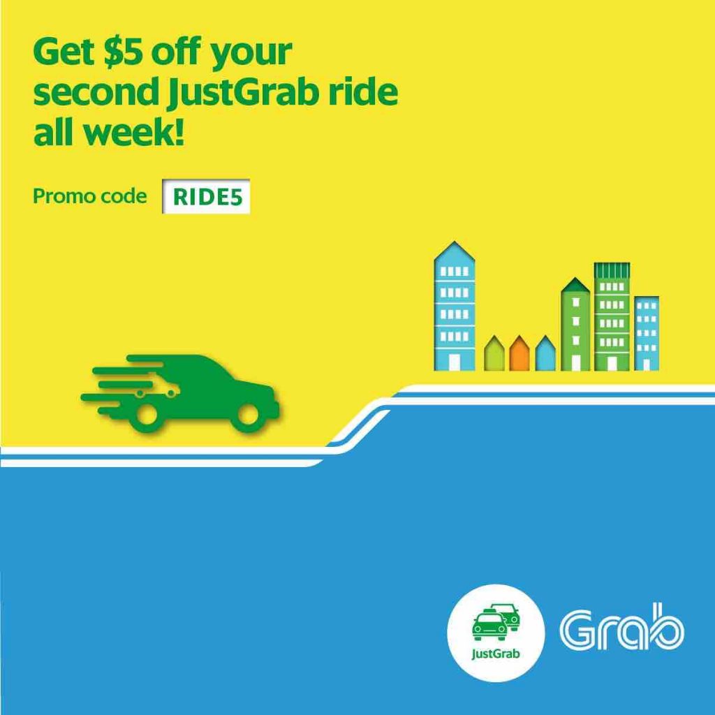 Grab Singapore Get $5 Off 2nd JustGrab Ride RIDE5 Promo Code 22-28 May 2017 | Why Not Deals