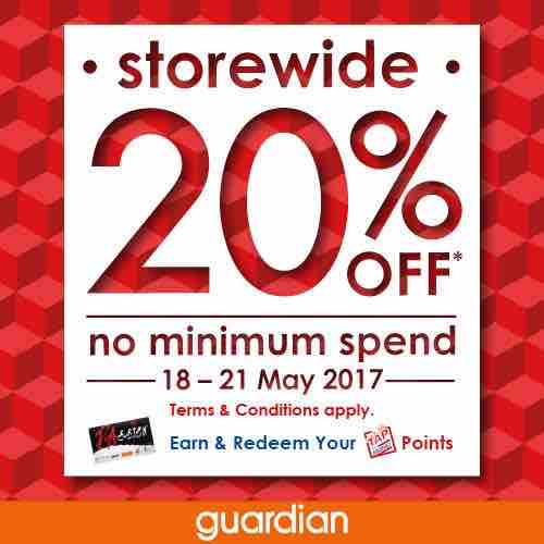Guardian Singapore Storewide Sale Up to 20% Off Promotion 18-21 May 2017 | Why Not Deals