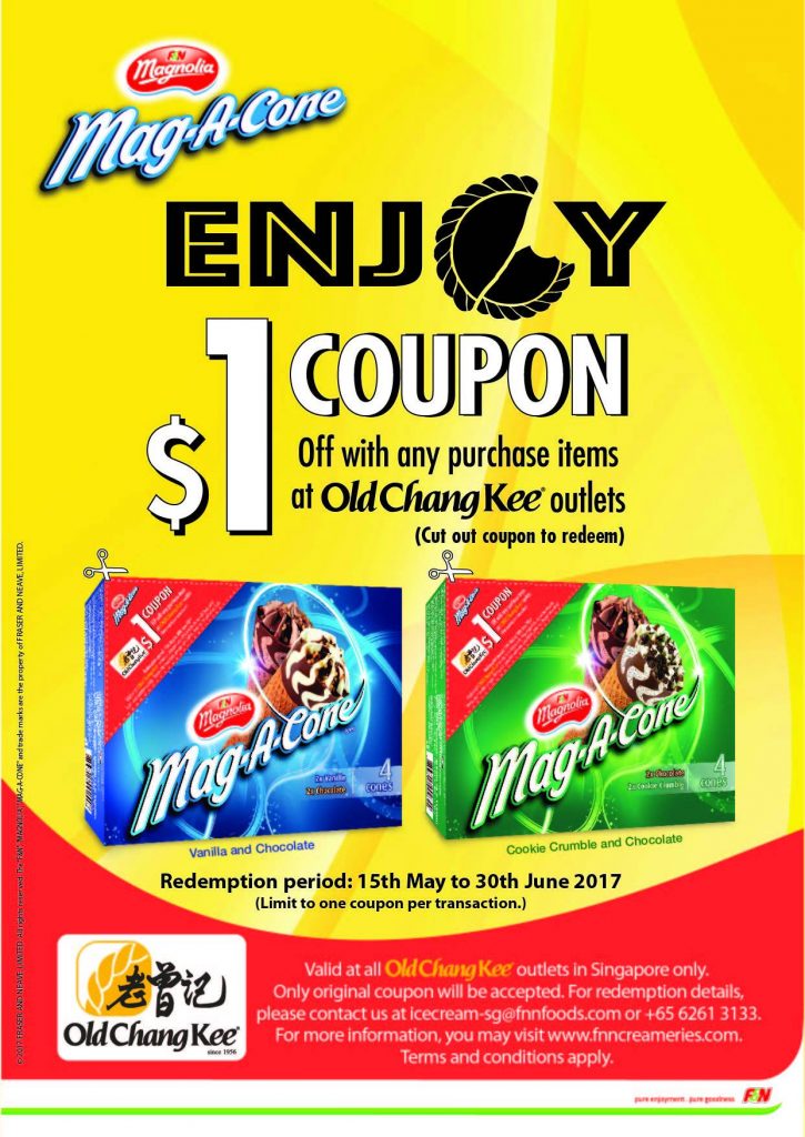 Old Chang Kee Singapore Enjoy $1 Off with Mag-A-Cone Promotion 15 May - 30 Jun 2017 | Why Not Deals