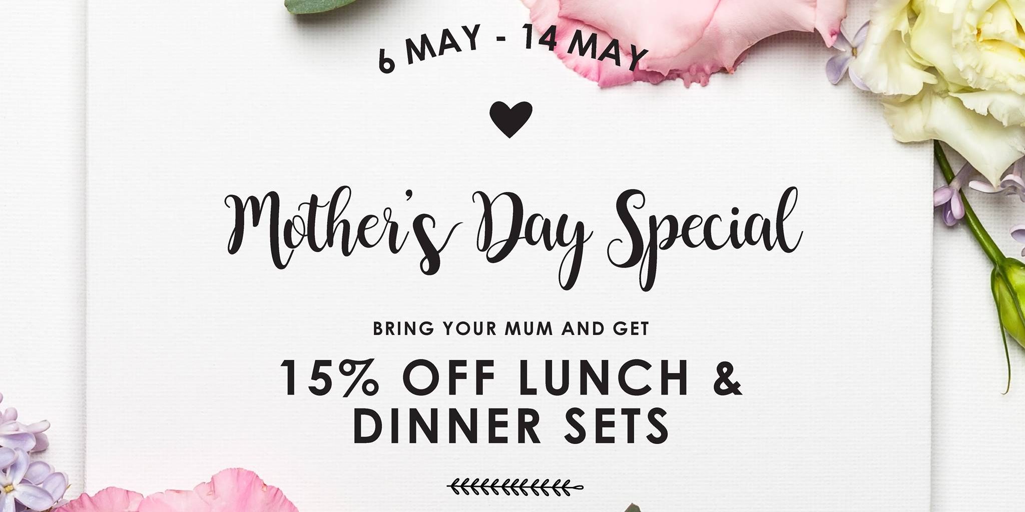 Saveur Singapore Mother’s Day 15% Off Lunch & Dinner Sets Promotion 6-14 May 2017