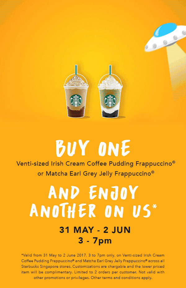 Starbucks Buy 1 Venti-Sized Frappuccino & Get 1 FREE Promotion 31 May - 2 Jun 2017 | Why Not Deals 1