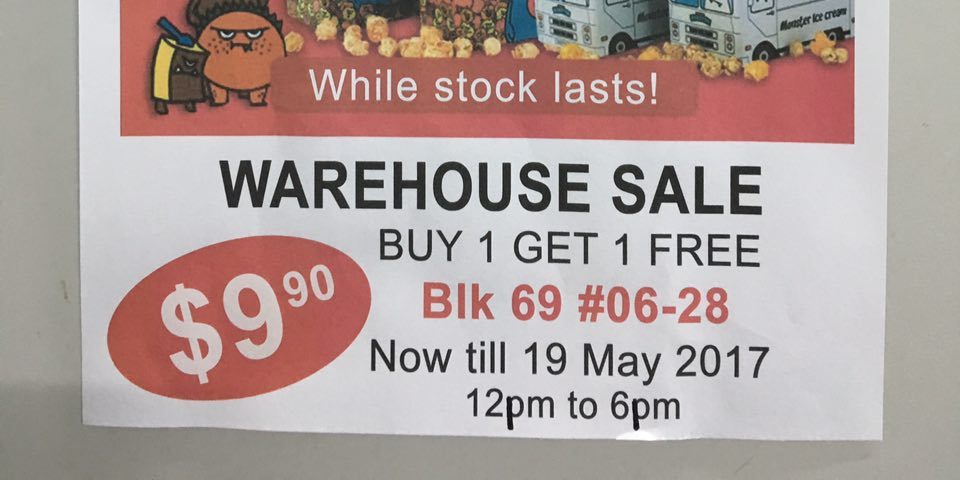 Sweet Monster Singapore Oxley Bizhub Warehouse Sale Buy 1 Get 1 FREE ends 19 May 2017