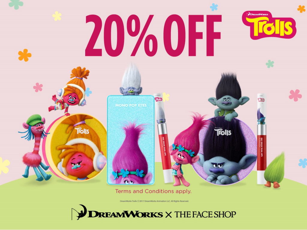 THEFACESHOP Singapore Buy Trolls Collection & Get 20% Off Promotion ends 31 May 2017 | Why Not Deals