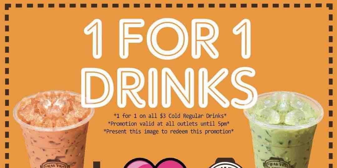 Tuk Tuk Cha Singapore 1-For-1 Drinks Across All Outlets Promotion only on 29 May 2017