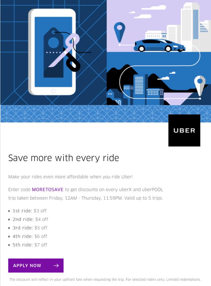 Uber Singapore $3-$7 Off 1st-5th uberX & uberPOOL Rides Promotion 4-11 May 2017 | Why Not Deals