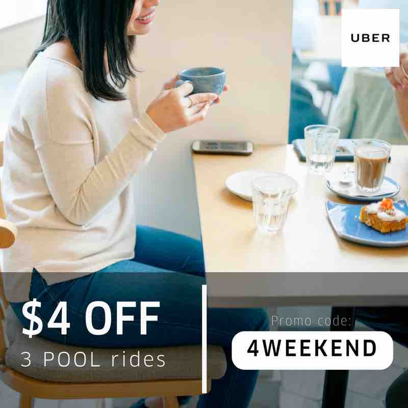 Uber Singapore $4 Off 3 uberPOOL Rides 4WEEKEND Promo Code ends 21 May 2017 | Why Not Deals