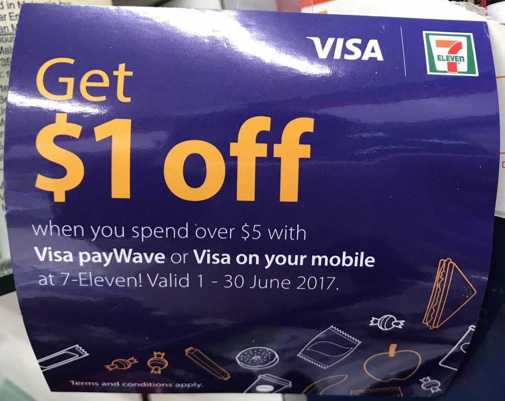 7-Eleven Singapore Get $1 Off with Visa payWave or Visa on Mobile Promotion 1-30 Jun 2017 | Why Not Deals