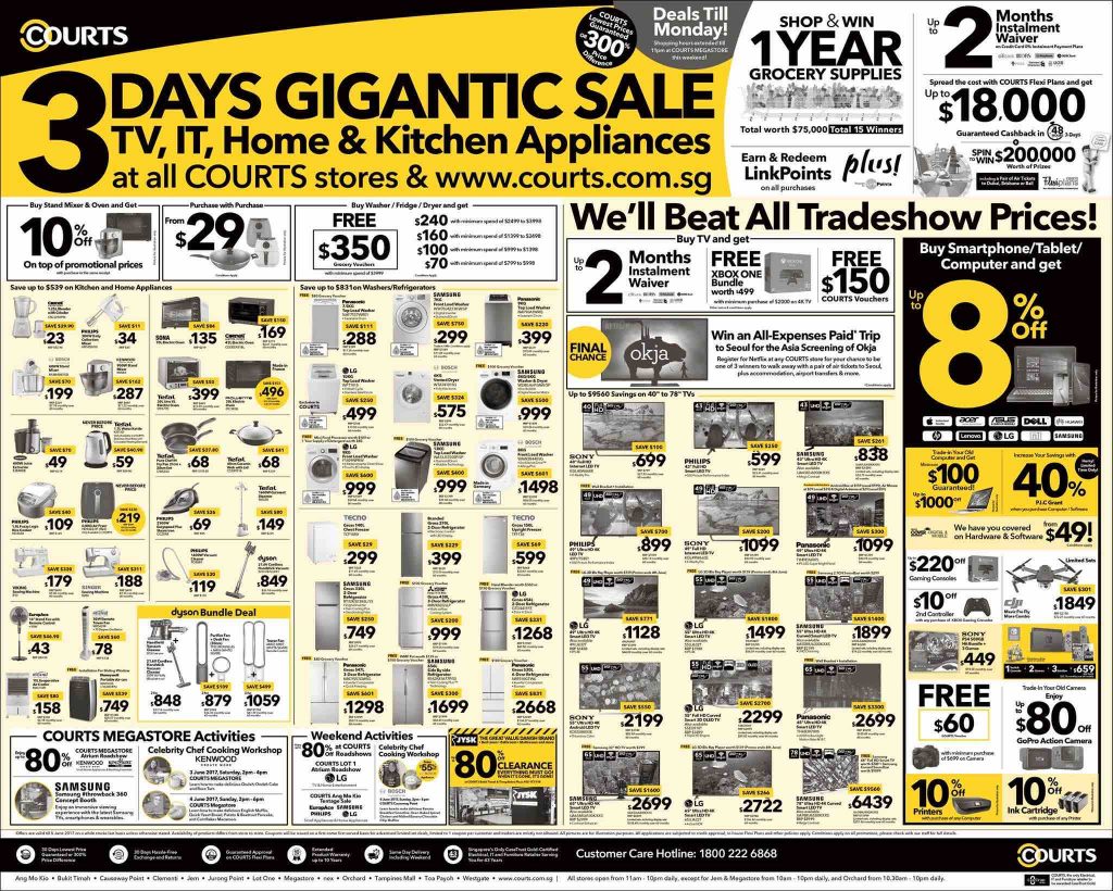 COURTS SG 3 Days Gigantic Sale That Beats All Tradeshow Prices Promotion 3-5 Jun 2017 | Why Not Deals
