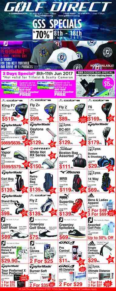 Golf Direct Great Singapore Sale Up to 70% Off Promotion 8-18 Jun 2017 | Why Not Deals