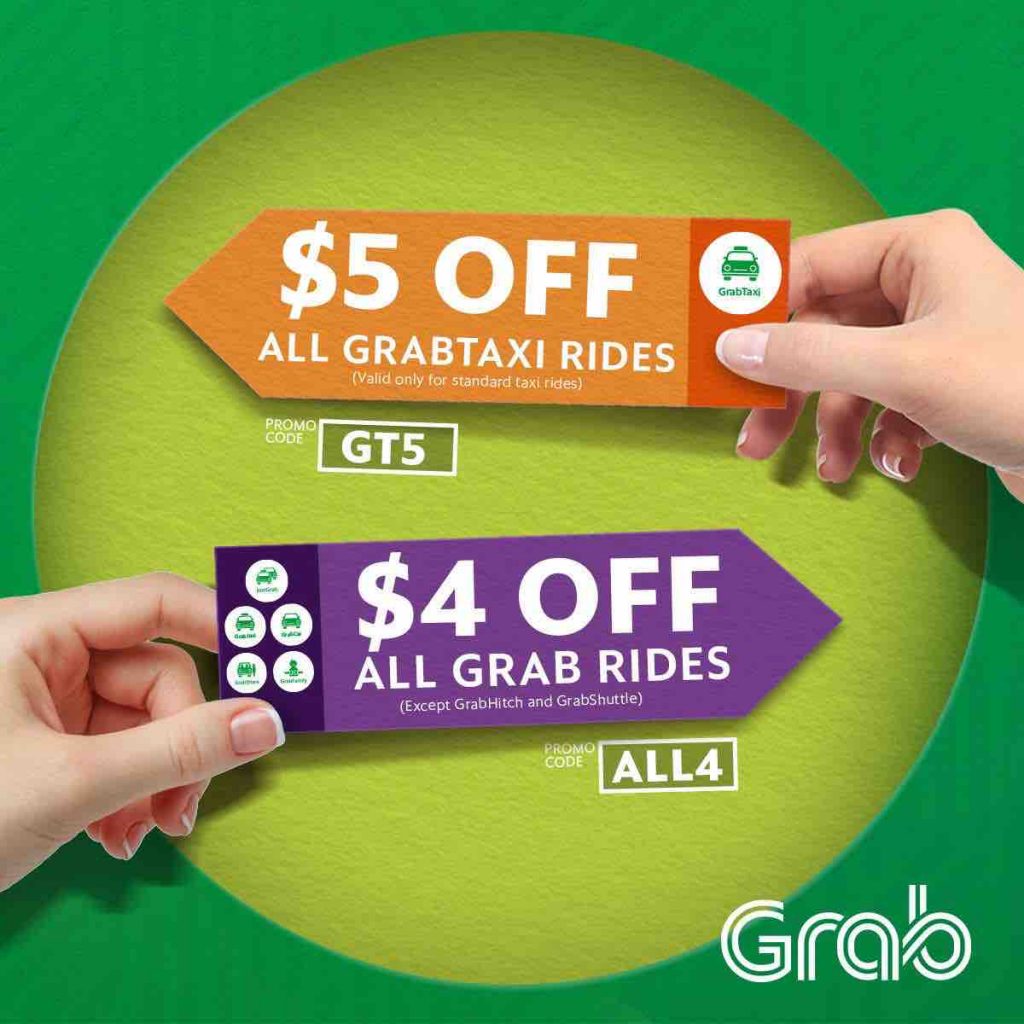 Grab SG $5 Off GrabTaxi Rides GT5 & $4 Off Grab Rides ALL4 Promo Codes 12-18 Jun 2017 | Why Not Deals