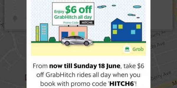 Grab Singapore $6 Off GrabHitch Rides All Day HITCH6 Promo Code 12-18 Jun 2017 (Selected Riders Only)