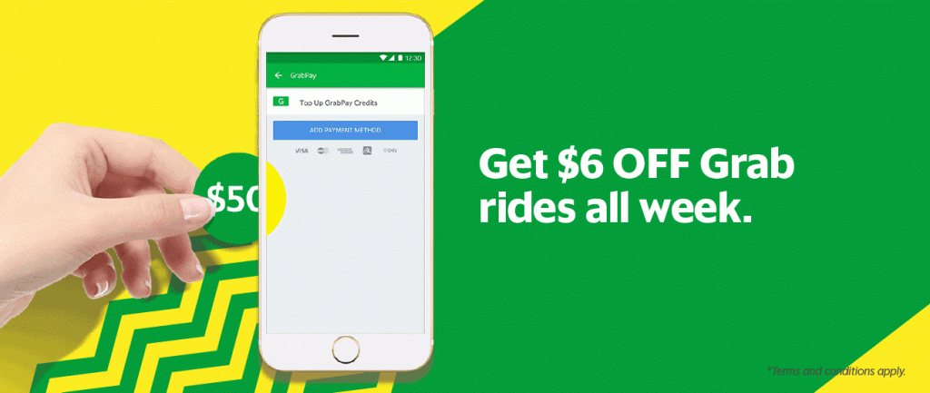 Grab Singapore Top Up $50 GrabPay Credits & Get $6 Off Rides Promotion 10-18 Jun 2017 | Why Not Deals 1