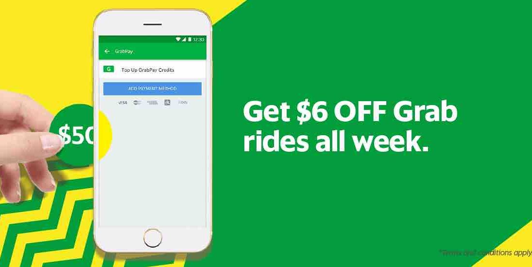Grab Singapore Top Up $50 GrabPay Credits & Get $6 Off Rides Promotion 10-18 Jun 2017