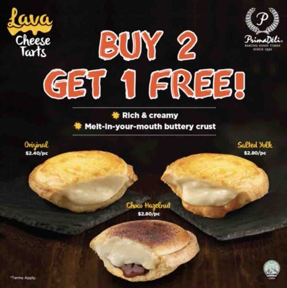 PrimaDeli Singapore Purchase 2 Lava Cheese Tarts & Get 1 FREE Promotion 24 Jun - 16 Jul 2017 | Why Not Deals