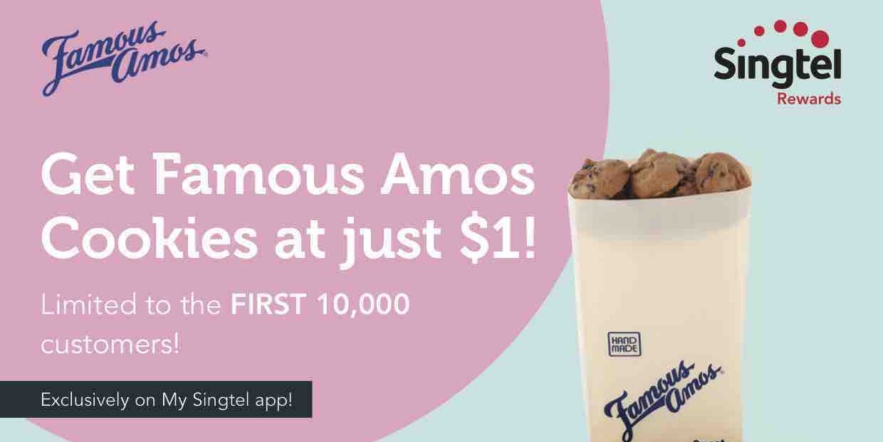 Singtel Rewards Singapore Get Famous Amos Cookies at $1 Promotion ends 7 Jun 2017