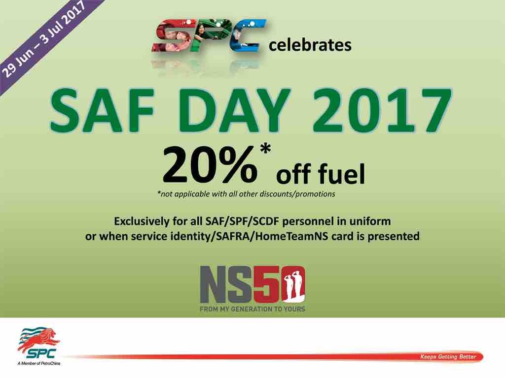 SPC Singapore Celebrates SAF Day 2017 with 20% Off Fuel Promotion 29 Jun - 3 Jul 2017 | Why Not Deals