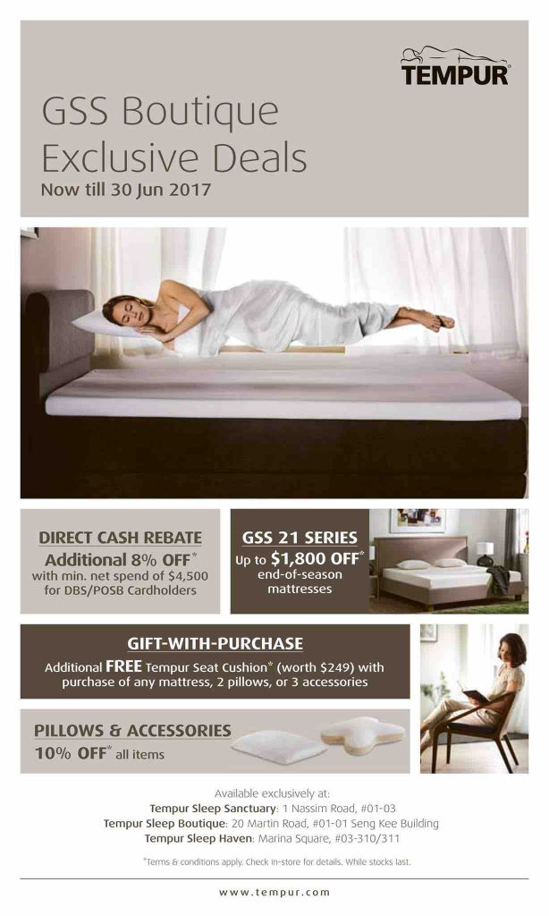 TEMPUR Great Singapore Sale Boutique Exclusive Deals Promotion ends 30 Jun 2017 | Why Not Deals
