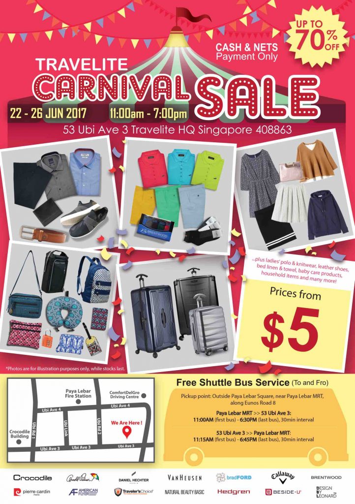 Travelite Singapore First Ever Carnival Sale Up to 70% Off Promotion 22-26 Jun 2017 | Why Not Deals