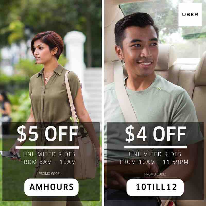 Uber Singapore $5 Off with AMHOURS & $4 Off with 10TILL12 Promo Codes 5-8 Jun 2017 | Why Not Deals