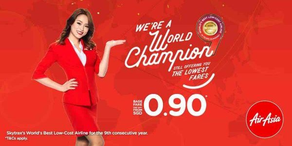 AirAsia Singapore Best Low-Cost Airline Celebration Get Air Tickets From Just SGD 0.90 Promotion 3-9 Jul 2017