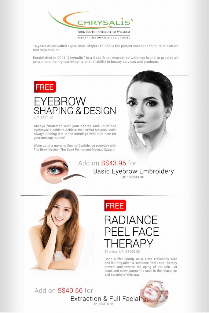 Chrysalis Great Singapore Sale Specials FREE Eyebrow Shaping & Design Promotion 1 Jul - 31 Aug 2017 | Why Not Deals