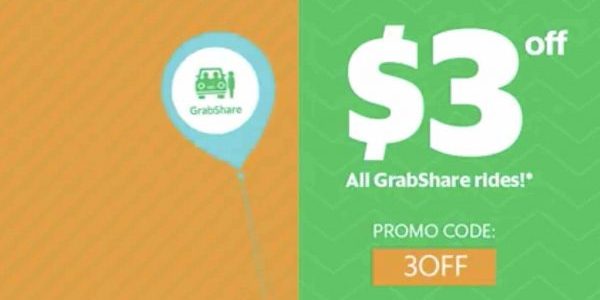 Grab Singapore $3 Off All GrabShare Rides with 3OFF Promo Code 31 Jul – 4 Aug 2017