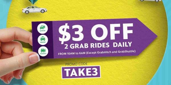 Grab Singapore Enjoy $3 Off 2 Grab Rides Daily TAKE3 Promo Code 24-31 Jul 2017