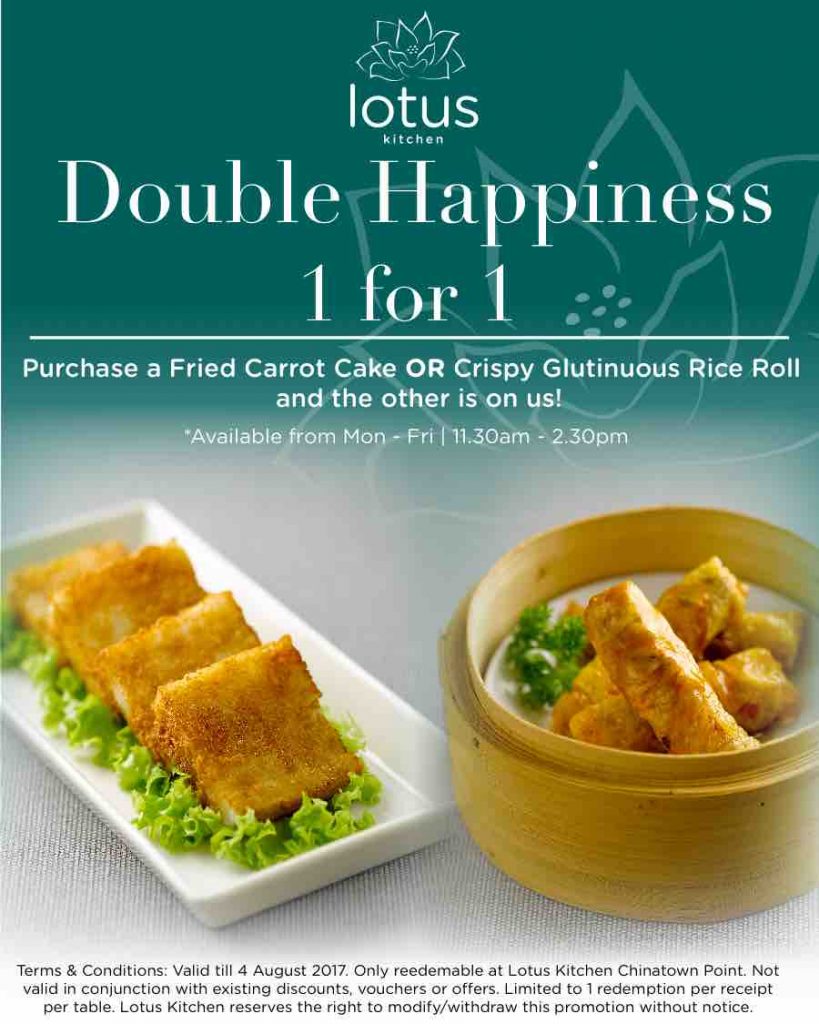Lotus Vegetarian Singapore 1-for-1 Dim Sum at Newly Launched Lotus Kitchen 31 Jul - 4 Aug 2017 | Why Not Deals