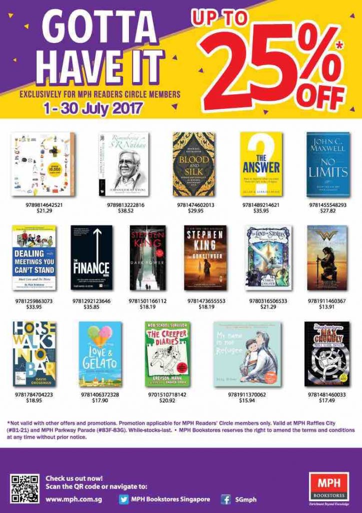 MPH Bookstores Singapore MPH Readers Circle Members Up to 25% Off Promotion 1-31 Jul 2017 | Why Not Deals