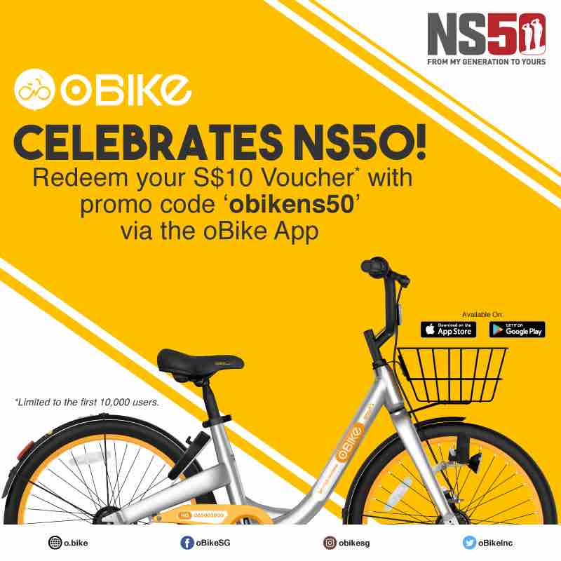 oBike Singapore Celebrates NS50 SAF Day 2017 Redeem S$10 Voucher with obikens50 Promo Code ends 31 Dec 2017 | Why Not Deals