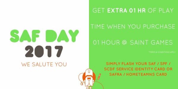 Saint Games Singapore Flash Service Identity Card to Get 1 Hour FREE SAF Day 2017 Promotion 29 Jun – 3 Jul 2017