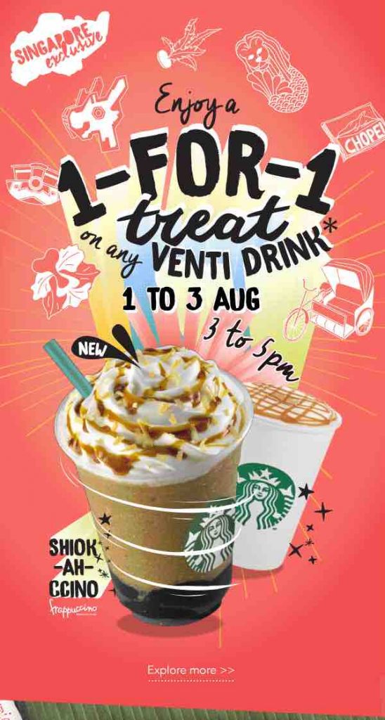 Starbucks Singapore 1-for-1 Any Venti-sized Beverage Promotion 1-3 Aug 2017 | Why Not Deals