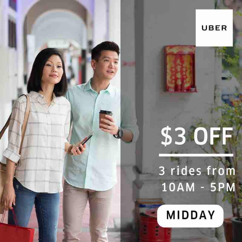 Uber Singapore $3 Off 3 uberX or uberPOOL Rides MIDDAY Promo Code 12-13 Jul 2017 | Why Not Deals