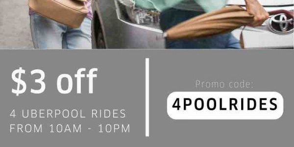 Uber Singapore $3 Off 4 uberPOOL Rides From 10am-10pm 4POOLRIDES Promo Code 4-6 Jul 2017