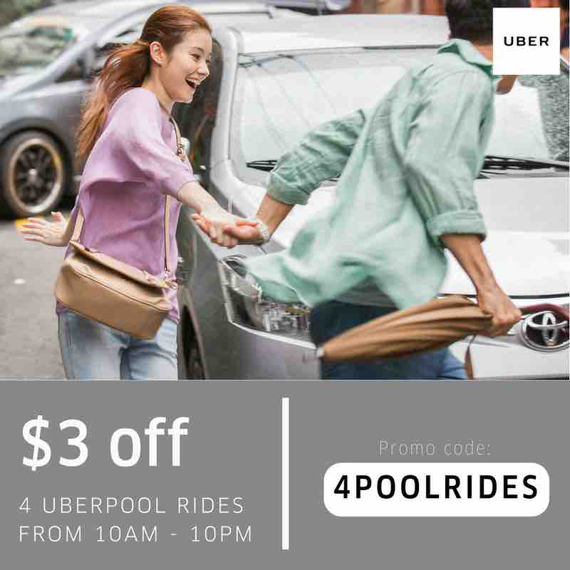 Uber Singapore $3 Off 4 uberPOOL Rides From 10am-10pm 4POOLRIDES Promo Code 4-6 Jul 2017 | Why Not Deals