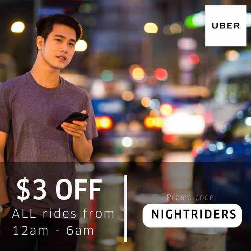Uber Singapore $3 Off Unlimited uberX & uberPOOL Rides NIGHTRIDERS Promo Code 1-31 Jul 2017 | Why Not Deals