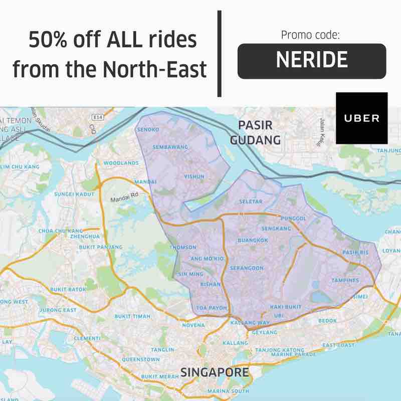Uber Singapore 50% Off All Rides from The North-East NERIDE Promo Code 28 Jul - 3 Aug 2017 | Why Not Deals