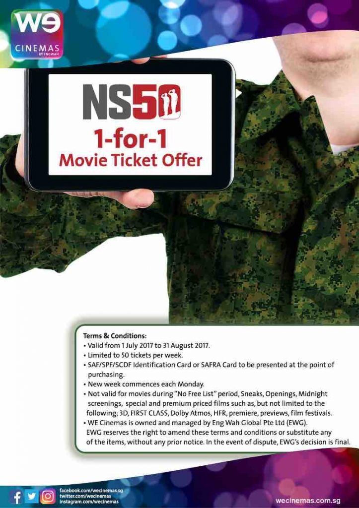 WE Cinemas Singapore NS50 1-for-1 Movie Ticket Promotion 1 Jul - 31 Aug 2017 | Why Not Deals