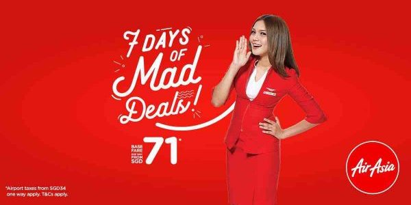 AirAsia Singapore 7 Days of Mad Deals Early Bird Deals Book Before 27 Aug 2017