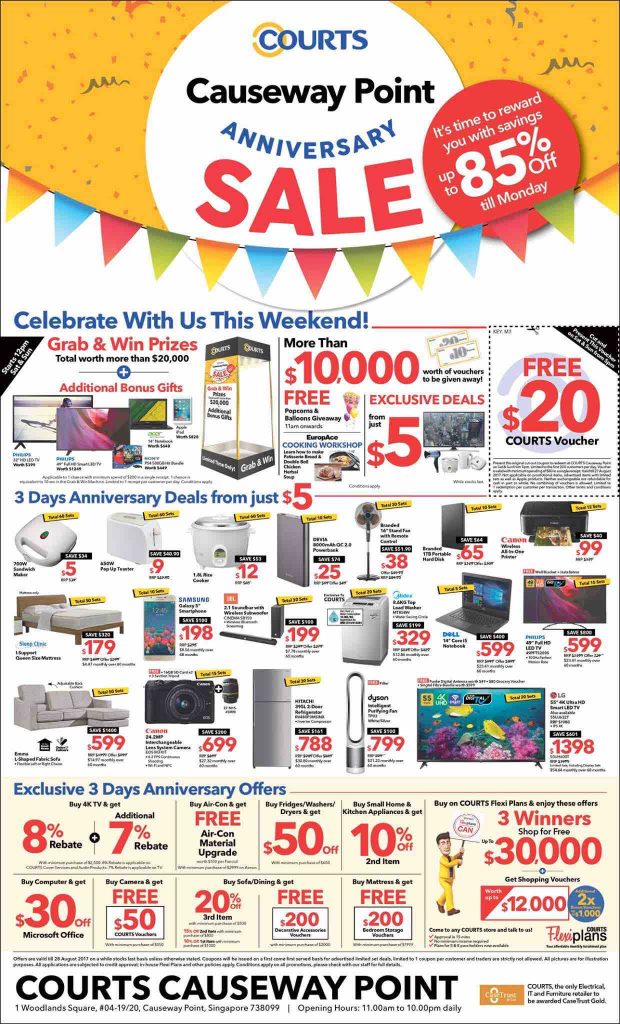 COURTS Causeway Point Anniversary Sale Up to 85% Off Promotion 26-27 Aug 2017 | Why Not Deals