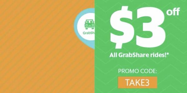 Grab Singapore $3 Off GrabShare Rides 10am to 6am Daily TAKE3 Promo Code 7-10 Aug 2017