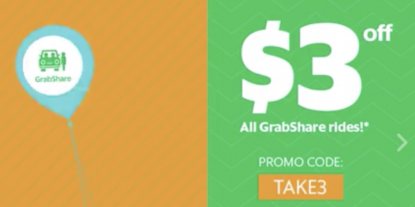 Grab Singapore $3 Off GrabShare Rides TAKE3 Promo Code 24-28 Aug 2017